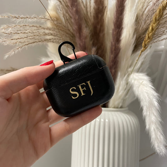 Personalised Faux Leather Croc Black AirPods 1/2 and Airpods Pro Earphones Case