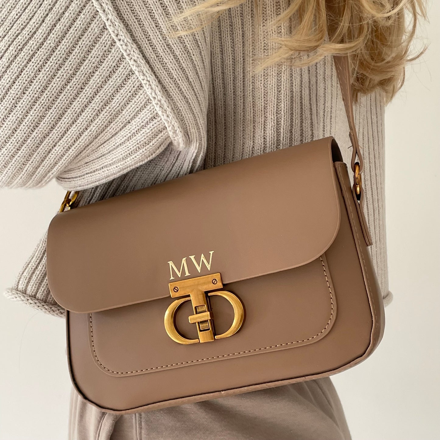 Personalised CHARLIE Faux Leather Twist Lock Shoulder Bag