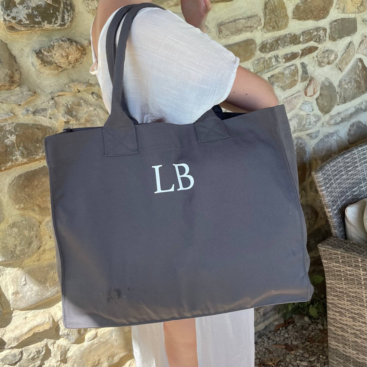 Personalised Square Canvas Large Tote Beach Shoulder Bag