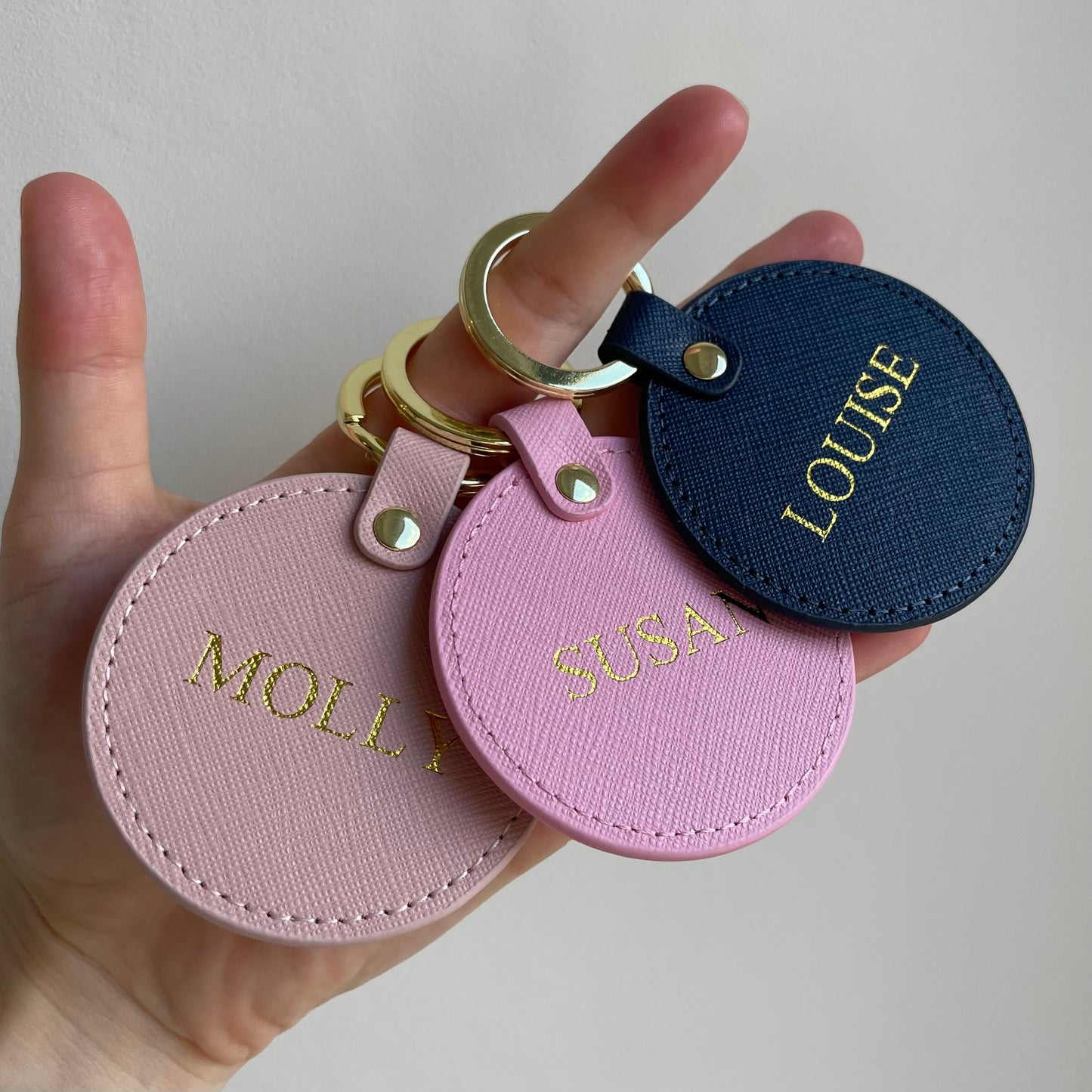 Personalised Saffiano Leather Circle key chains key rings