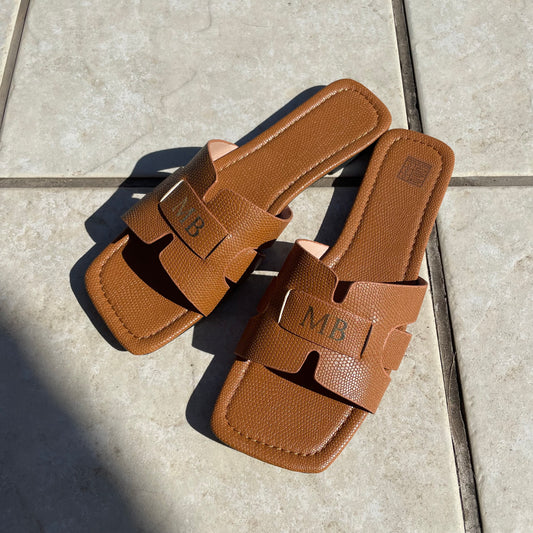 Personalised Faux Leather Cut Out Summer Sliders Sandals