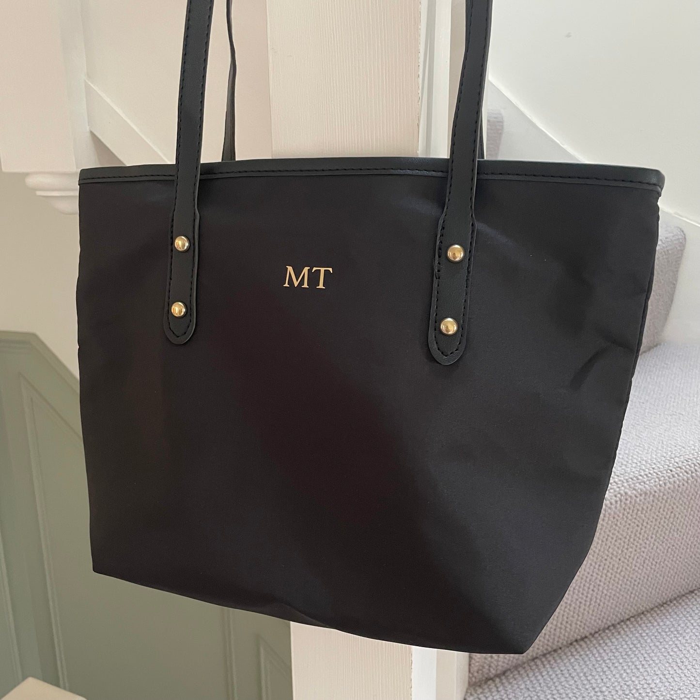 Personalised Nylon Gold Button Tote Bags