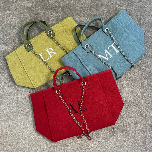 Personalised Colourful Large Chain Initial Tote Bags