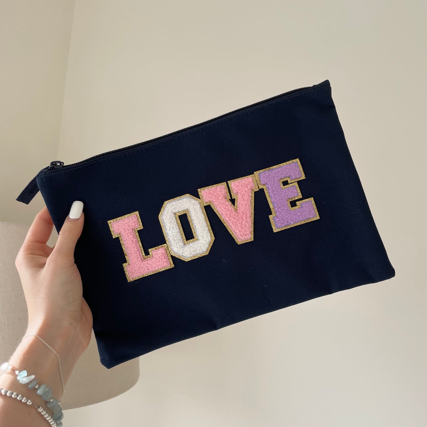 Personalised Zip Pouch Clutch Patch Toiletry Makeup Cosmetic Bag