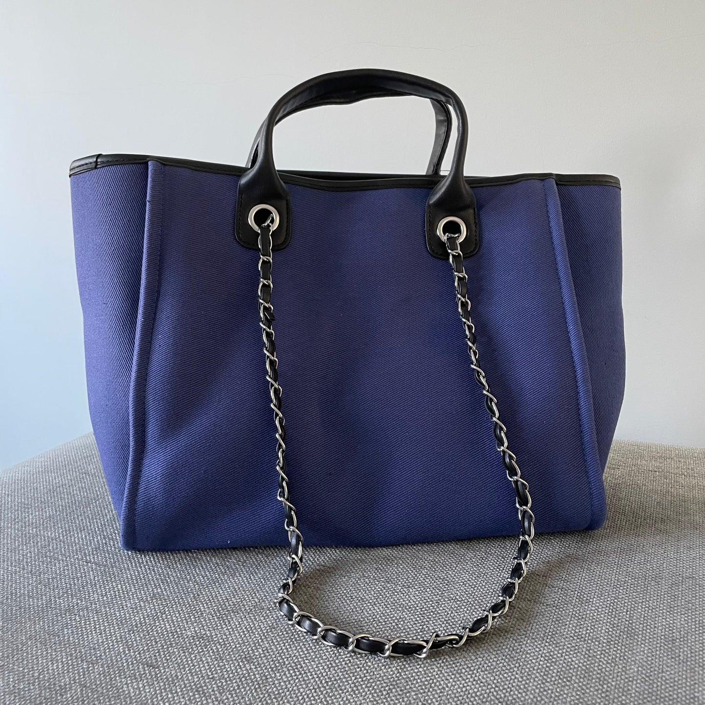 Personalised Navy & Black Large Chain Initial Tote Bag