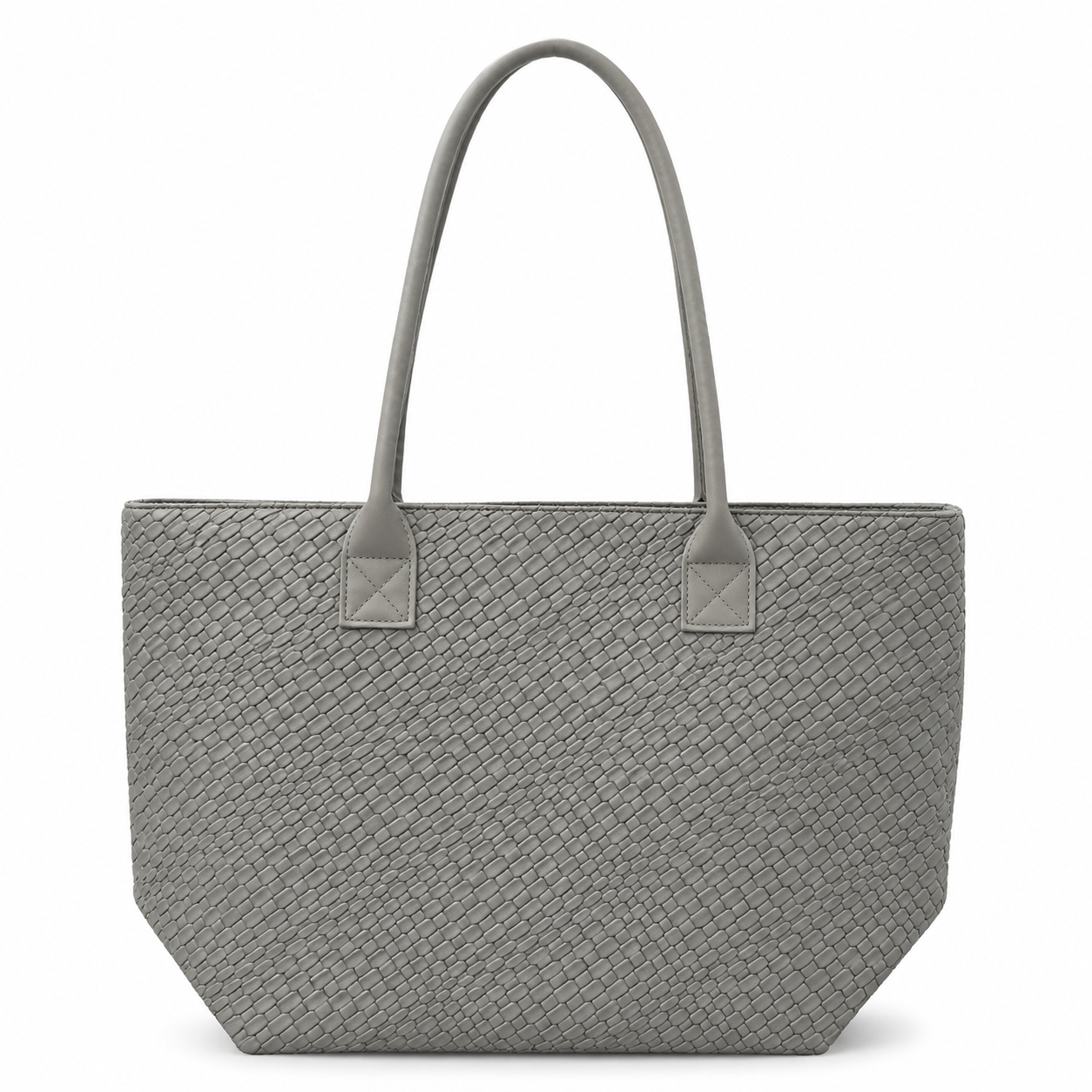 Grey Woven Faux Leather Tote Bag