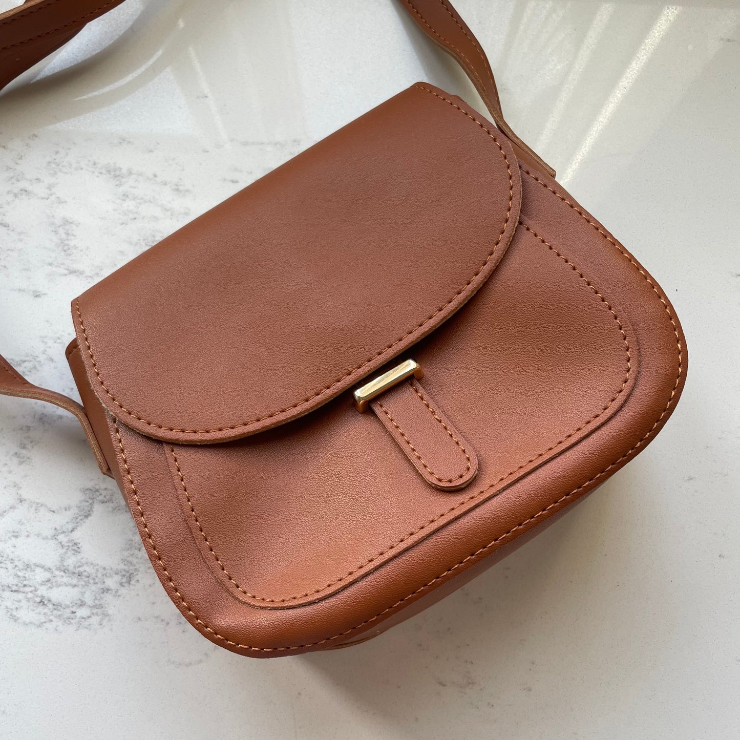 Personalised brown faux leather saddle cross body bag