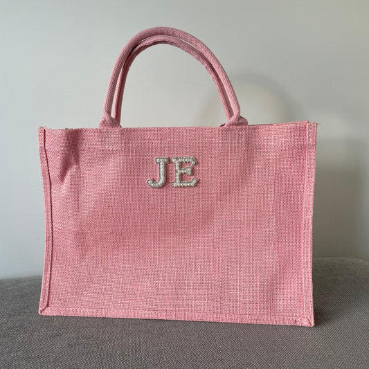 Personalised Pink Jute Patch Tote Bag