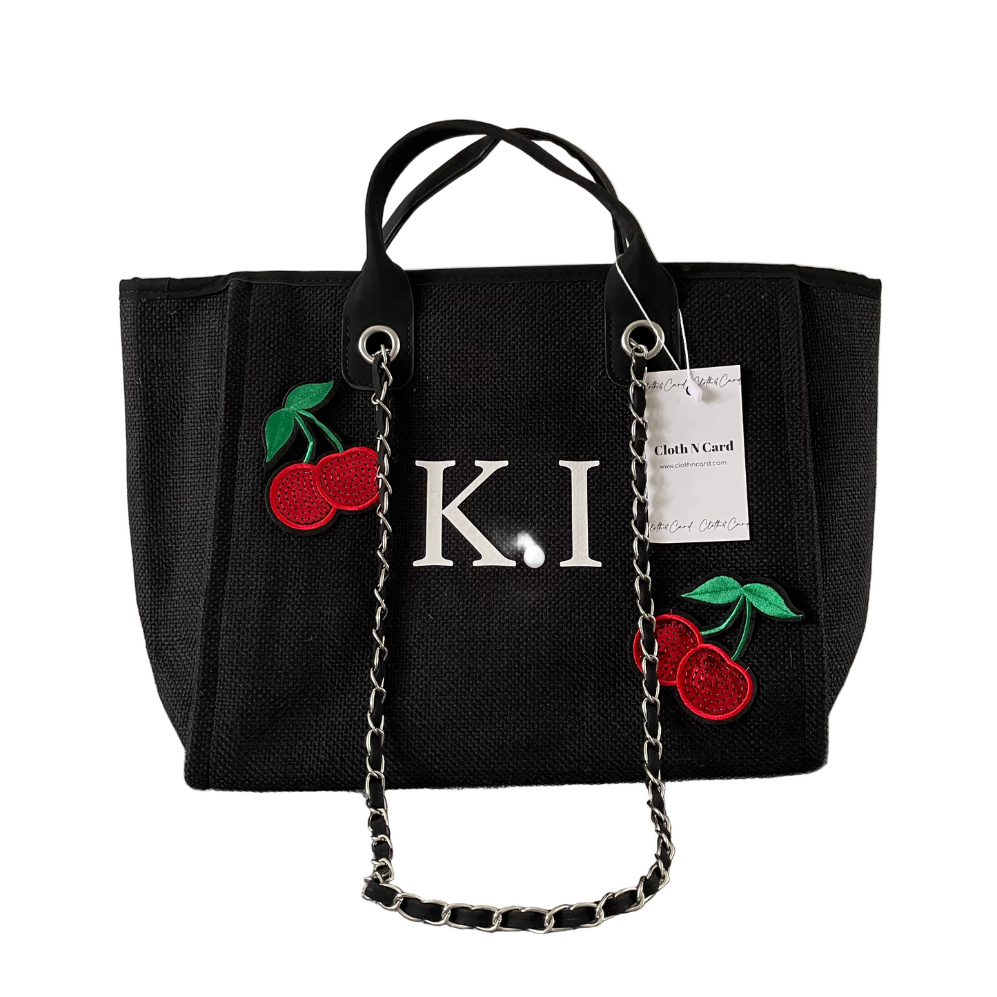 Personalised Cherry Large Chain Initial Tote Bags