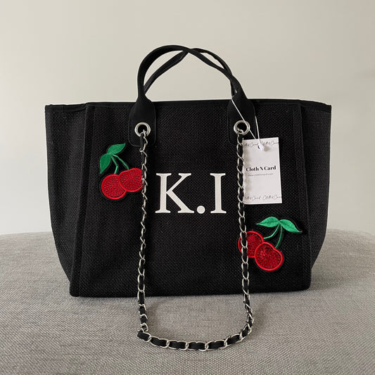 Personalised Cherry Large Chain Initial Tote Bags