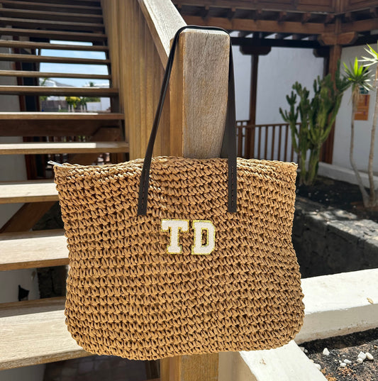 Personalised ASTRID Patch Straw Tote Beach Shoulder Bag