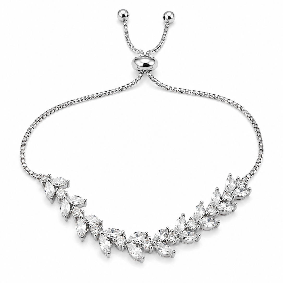 Silver flower link tennis bracelet
