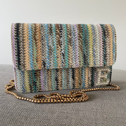 Personalised Patch Blue Stripe Chain Cross Body Bag