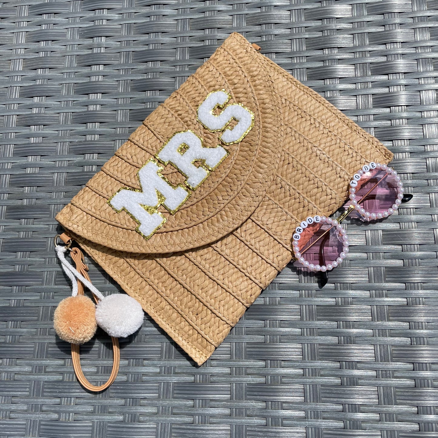 Personalised MRS Pom Pom Clutch Cross Body Bag