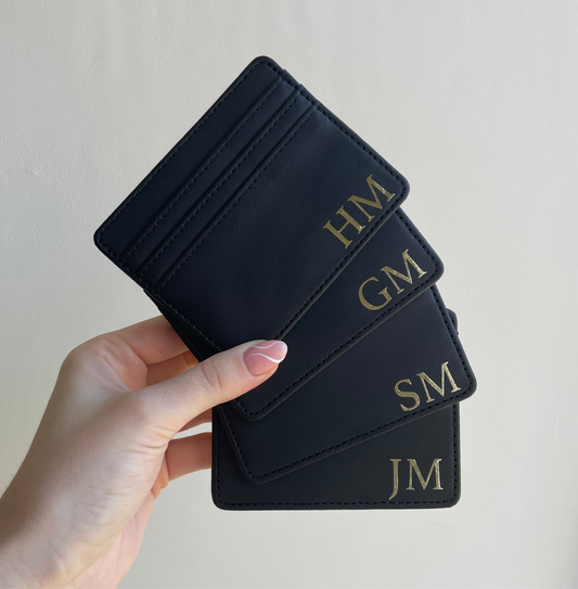 Personalised Smooth Black Mens Faux Leather Card Holder