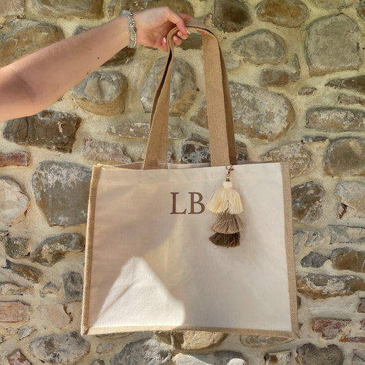 Personalised SIENA Square Canvas Shoulder Handle Beach Shopper Tote Bag