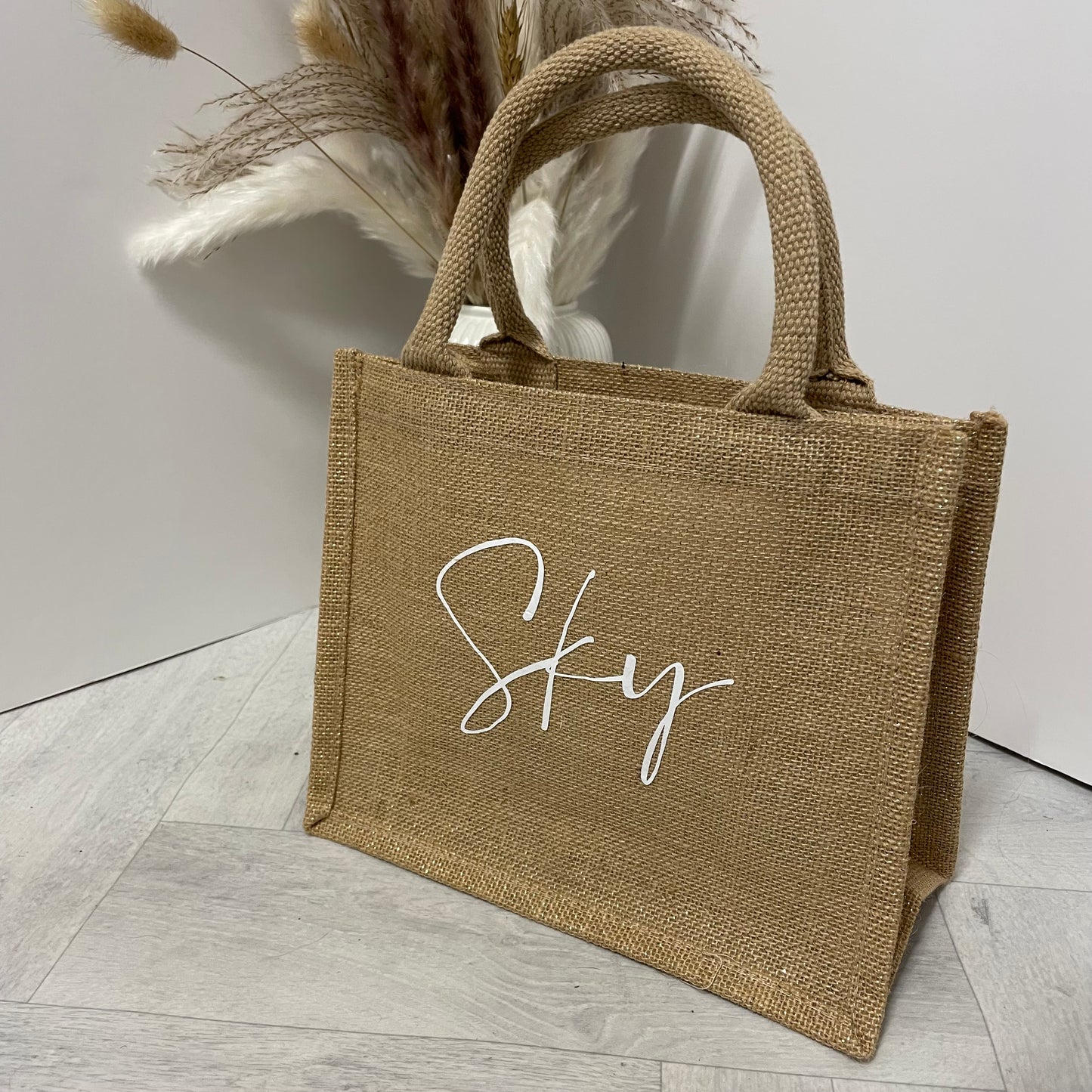 Personalised Glitter Sparkly Square Jute Top Handle Gift Bag