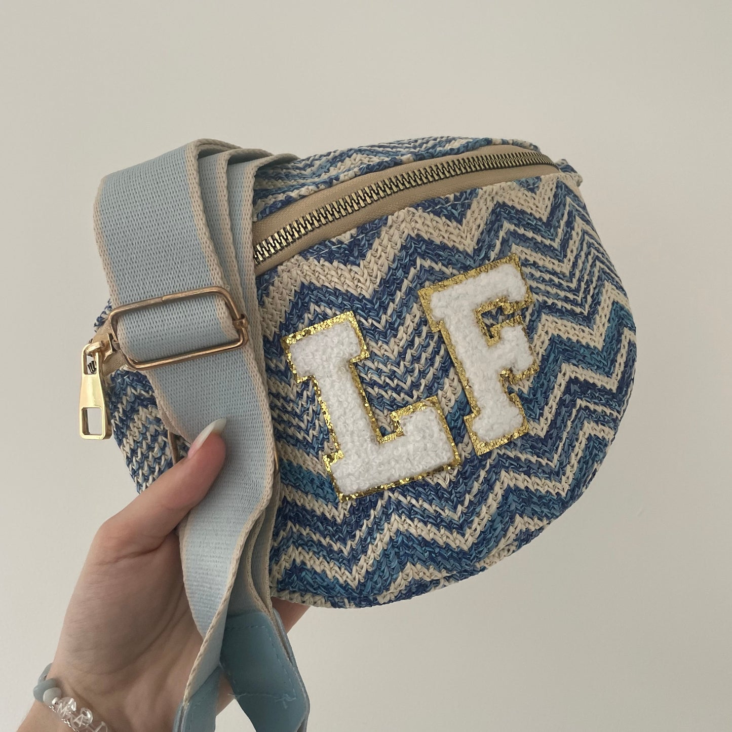 Personalised Chevron Zig Zag Pouch Cross Body Patch Waist Bum Bag