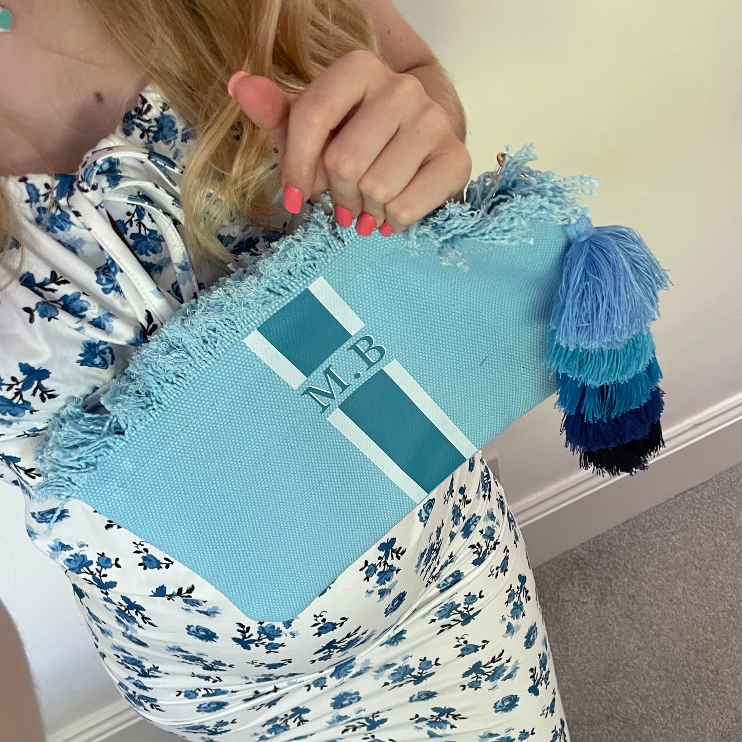 Personalised ANNIE Stripe Fringe Pouch Clutch Bag