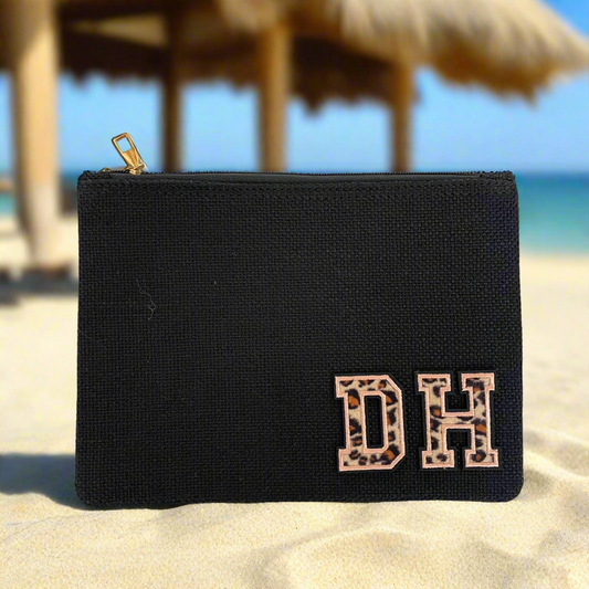 Personalised Black Canvas Pouch Bag