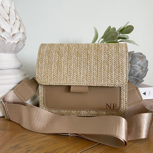 Personalised Mini MICHELLE Straw Cross Body Bag
