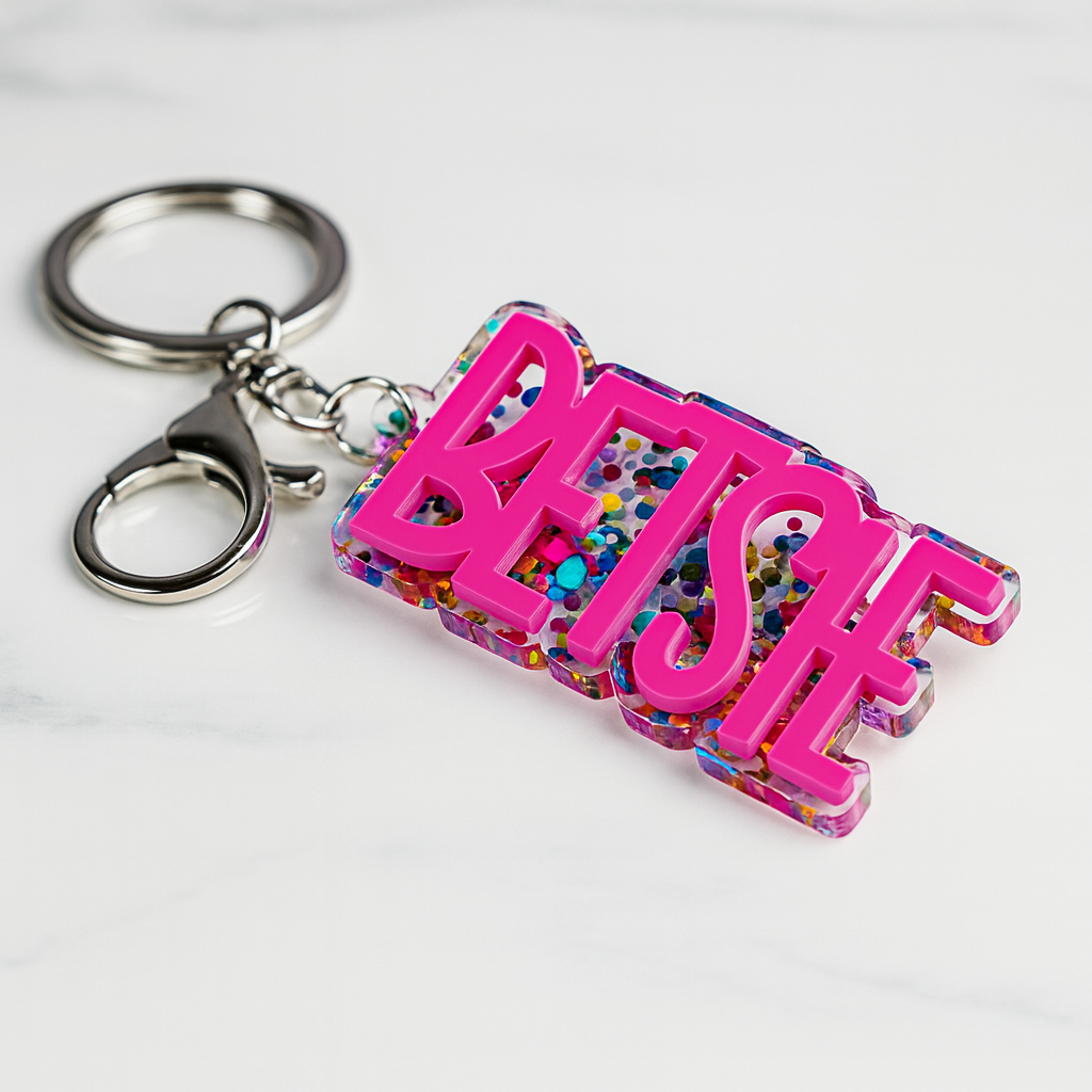 Personalised Acrylic Glitter key chains key rings bag charm