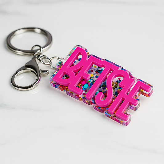 Personalised Acrylic Glitter key chains key rings bag charm