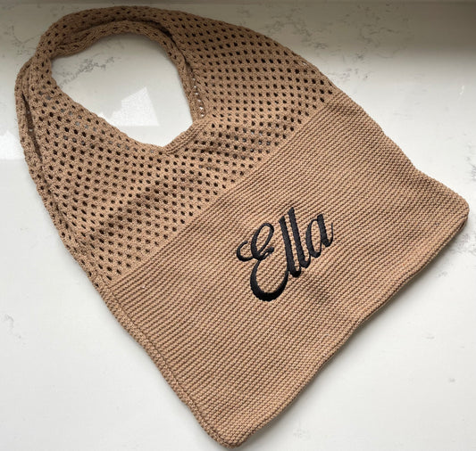 Personalised Embroidered Crotchet Net Shoulder Tote Bag