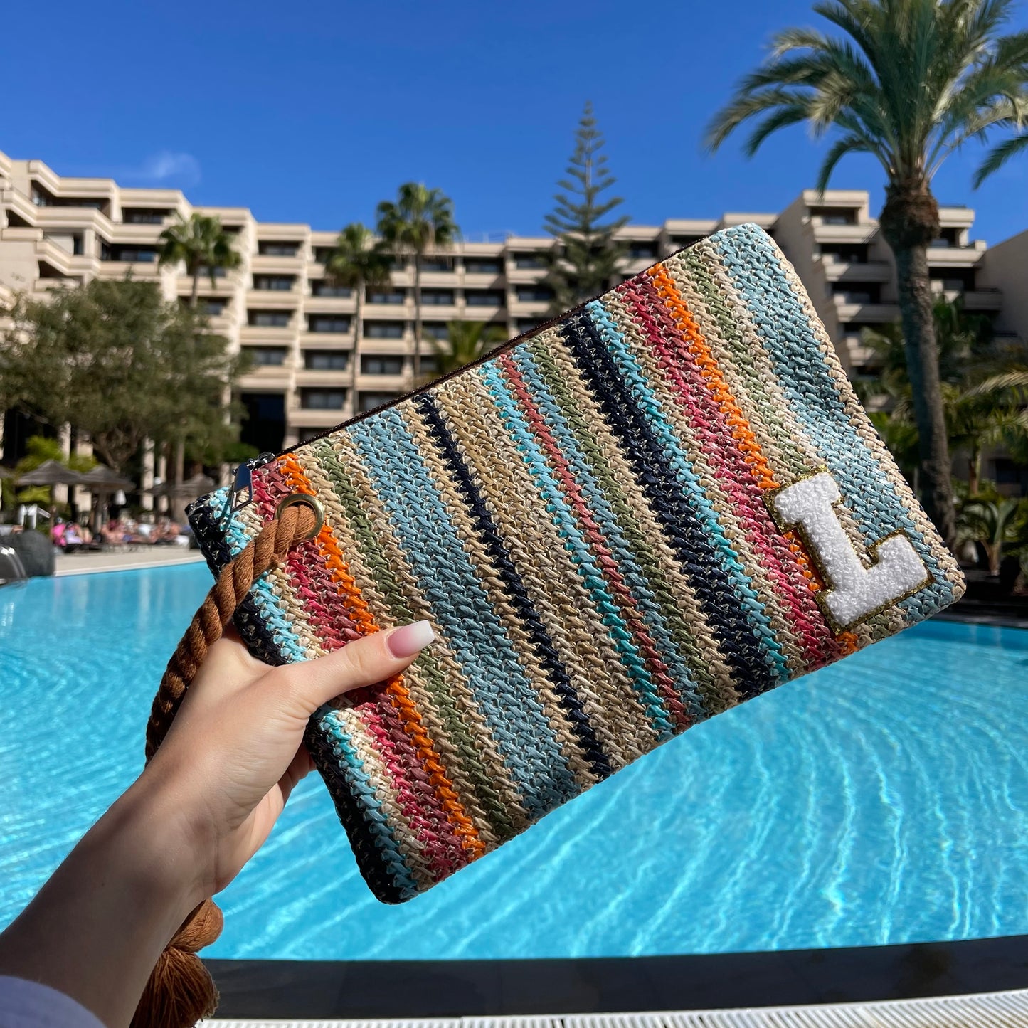 Personalised Rainbow Clutch Bag Woven Pouch Summer Vacation Holiday Festival Rave