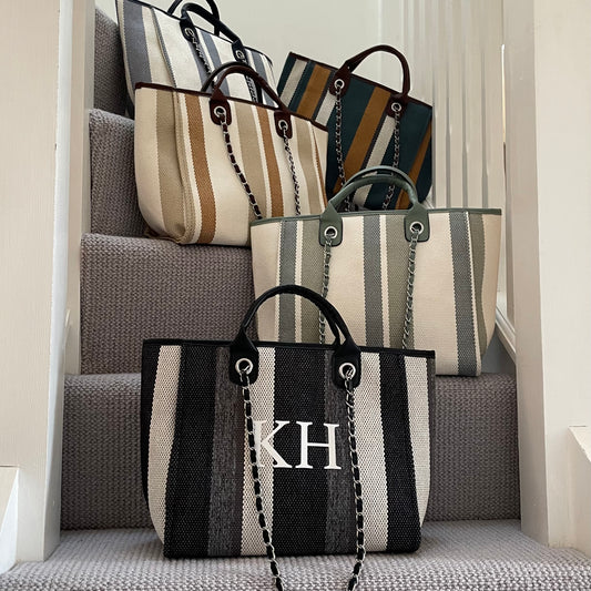 Personalised Stripe Large Chain Initial Tote Bag