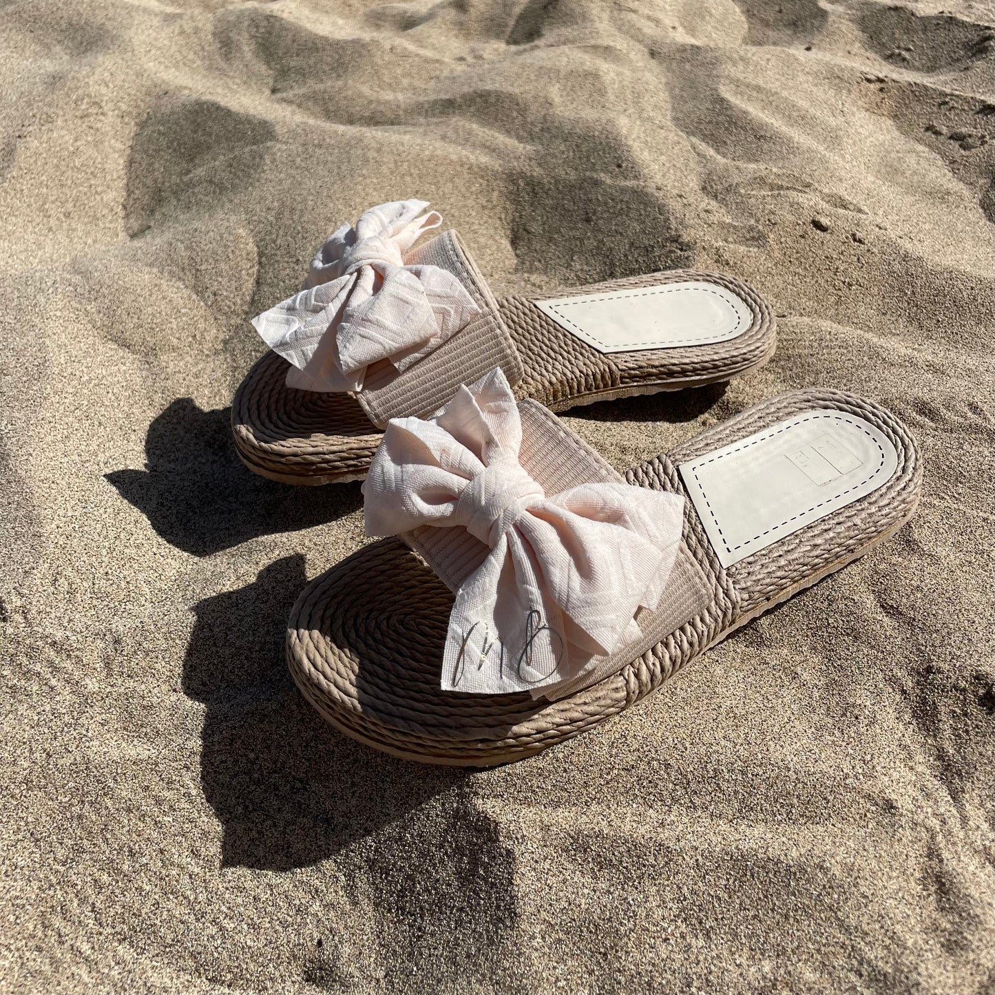 Personalised Nude Bow Summer Sliders Sandals