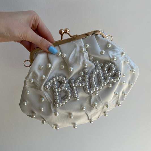 Bride Pearl Kiss Lock Clutch Cross Body Bag