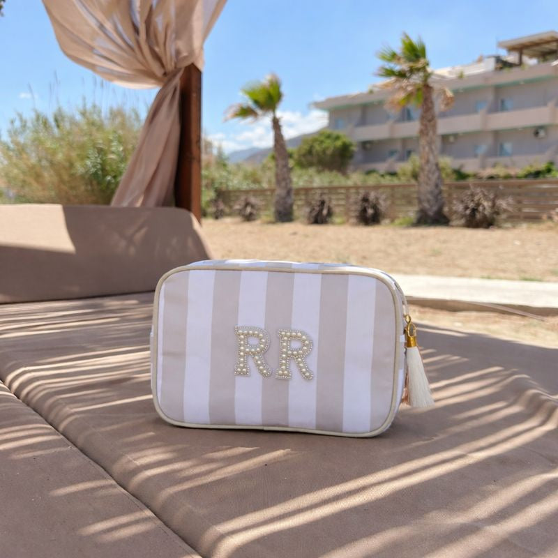 Personalised Stripe Tassel Makeup Cosmetic Bag