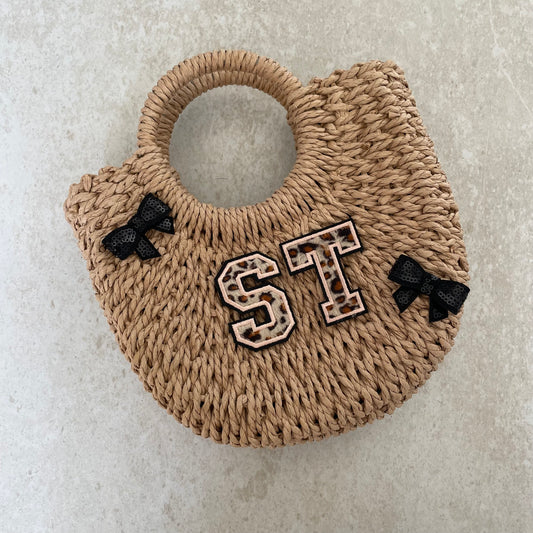 Personalised ADA Bow Straw Basket Bag