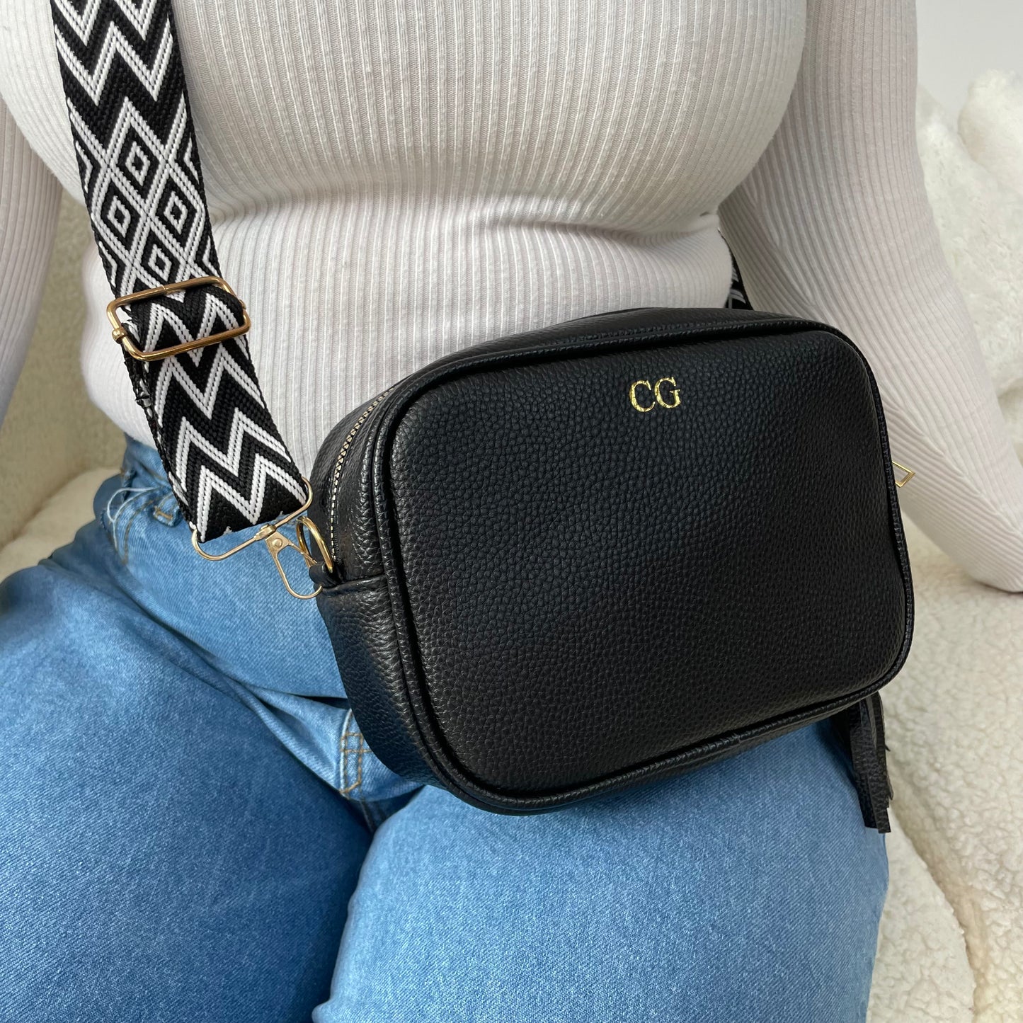 Personalised RHONA Embossed Faux Leather Chevron Cross Body Bag & Purse Set