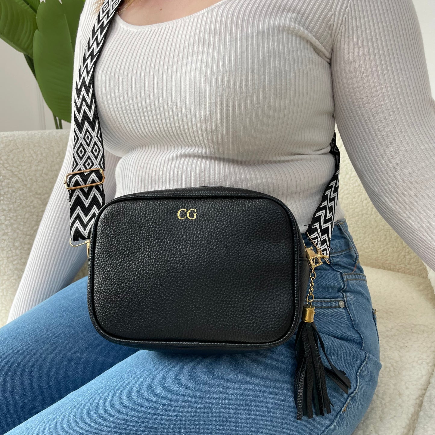 Personalised RHONA Embossed Faux Leather Chevron Cross Body Bag & Purse Set