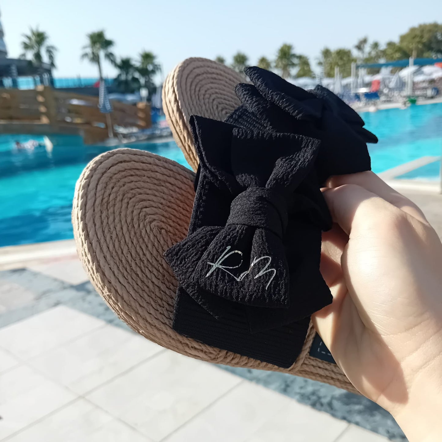 Personalised Black Bow Summer Sliders Sandals
