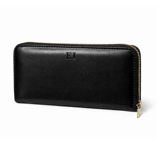 Personalised Black Faux Leather Zip Around Purse Wallet Card Holder