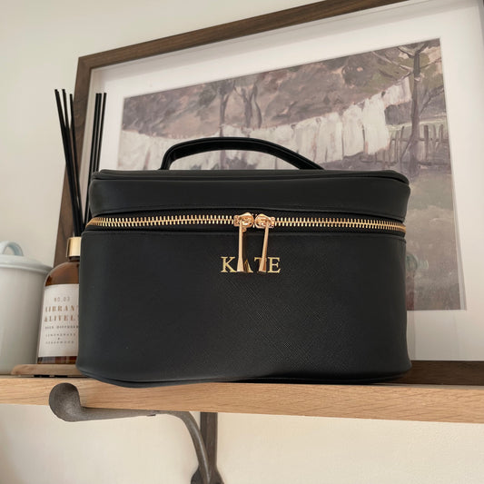 Personalised Saffiano Leather Makeup Zip Around Carry Case