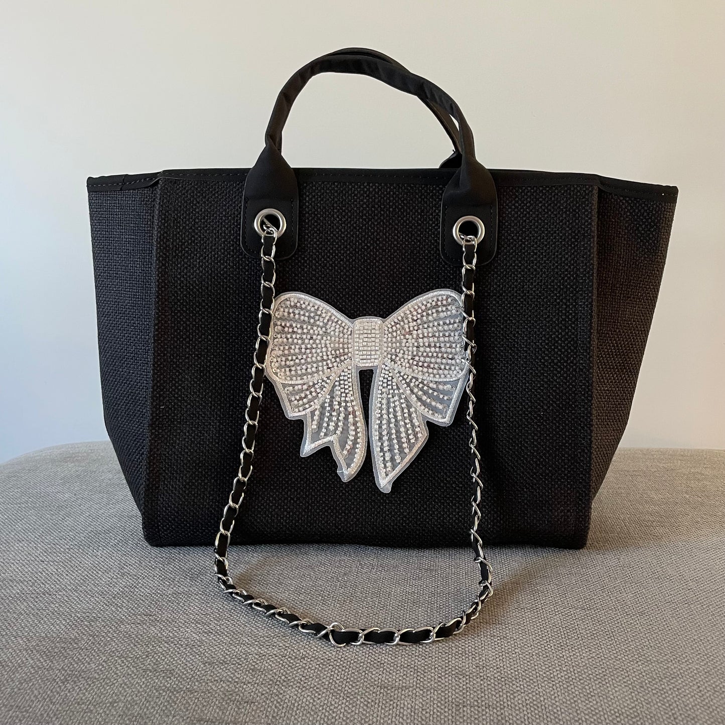Bow Large Chain Initial Tote Bags