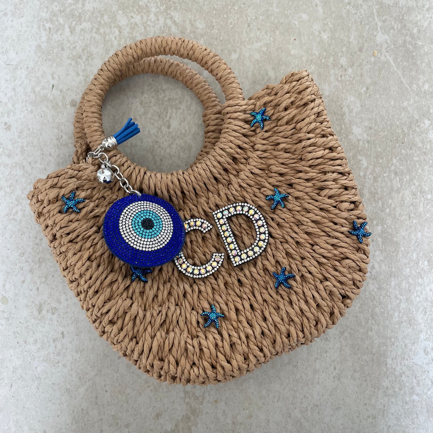 Personalised ADA Blue Starfish Straw Basket Bag