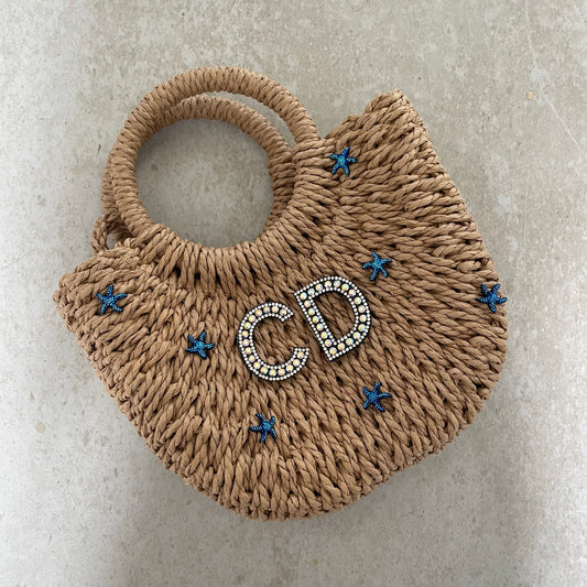 Personalised ADA Blue Starfish Straw Basket Bag