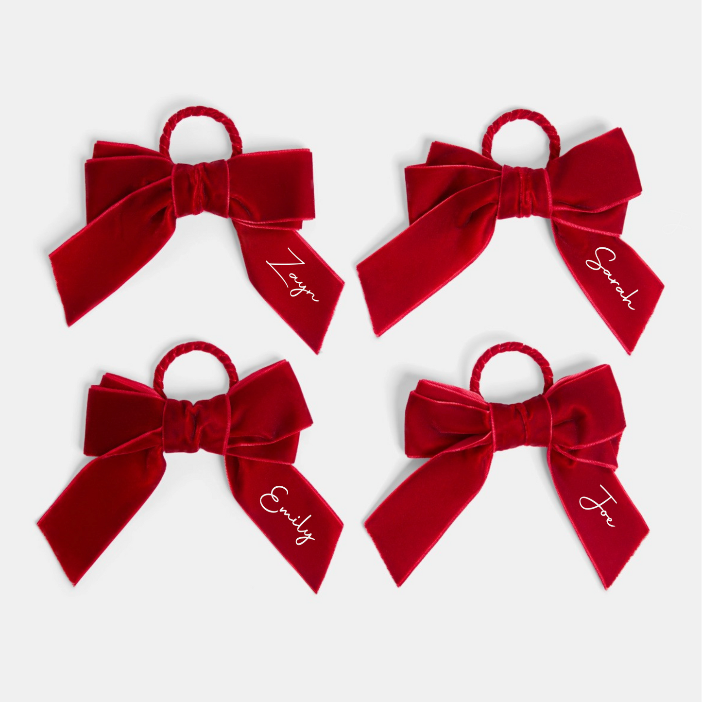 Personalised Pack of 4 Velvet Bow Napkin Rings
