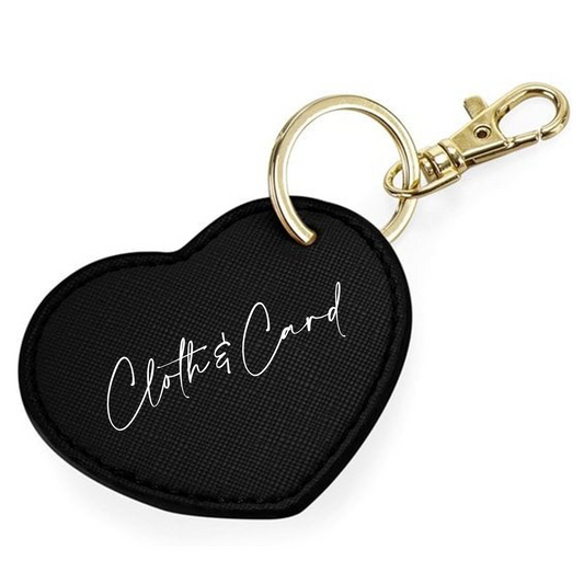 Logo printed heart keychain in faux saffiano leather | Cloth'N'Card