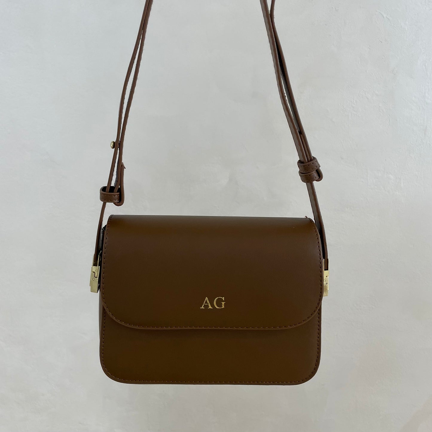 Personalised CORA 2-in-1 Brown Smooth Faux Leather Cross Body Shoulder Bag