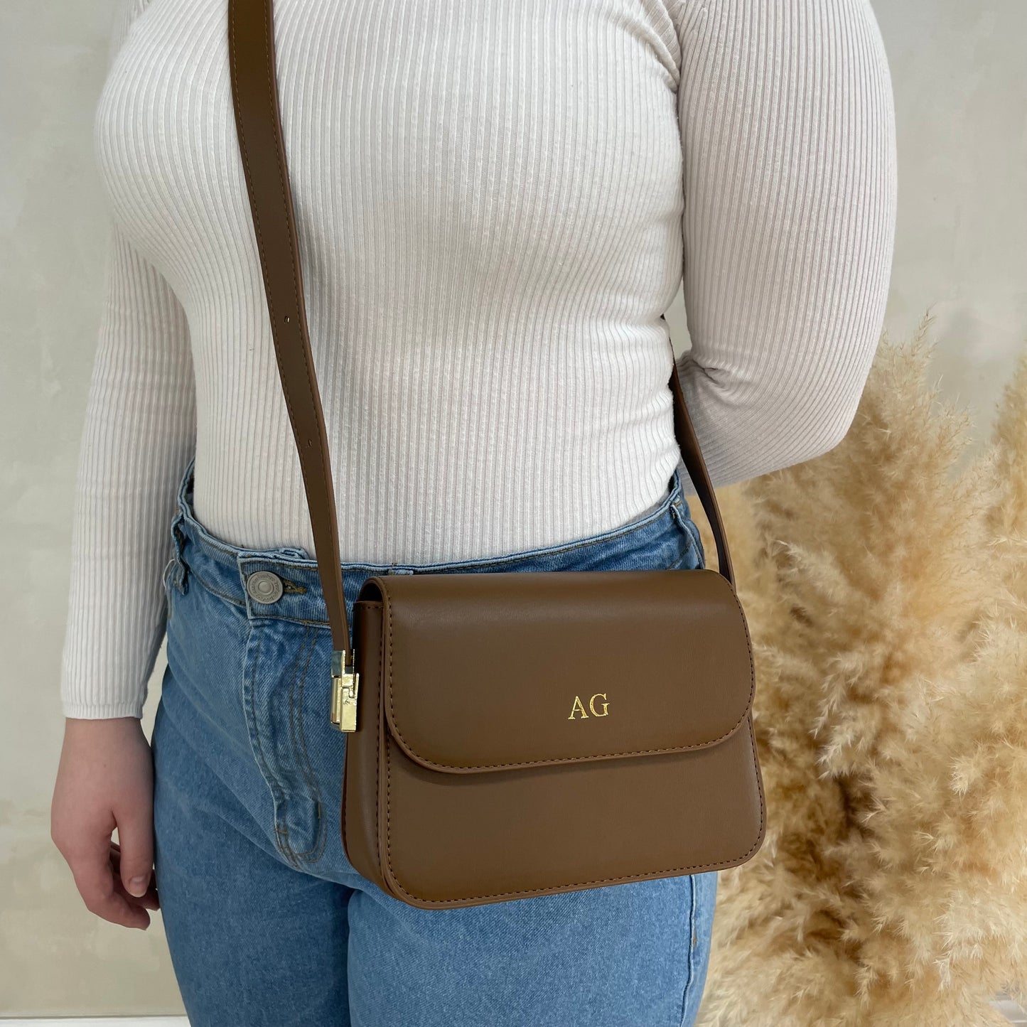 Personalised CORA 2-in-1 Brown Smooth Faux Leather Cross Body Shoulder Bag