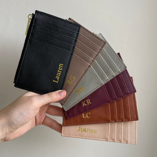Personalised Embossed Saffiano Leather Card Holder Wallet Purse