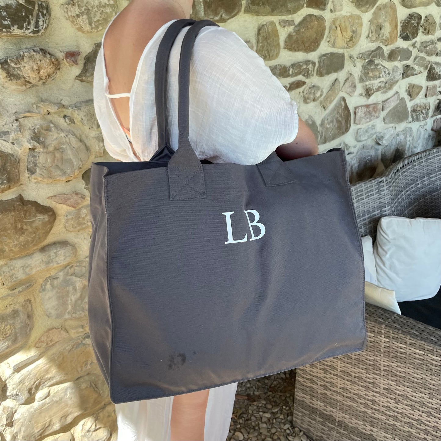 Personalised Square Canvas Large Tote Beach Shoulder Bag