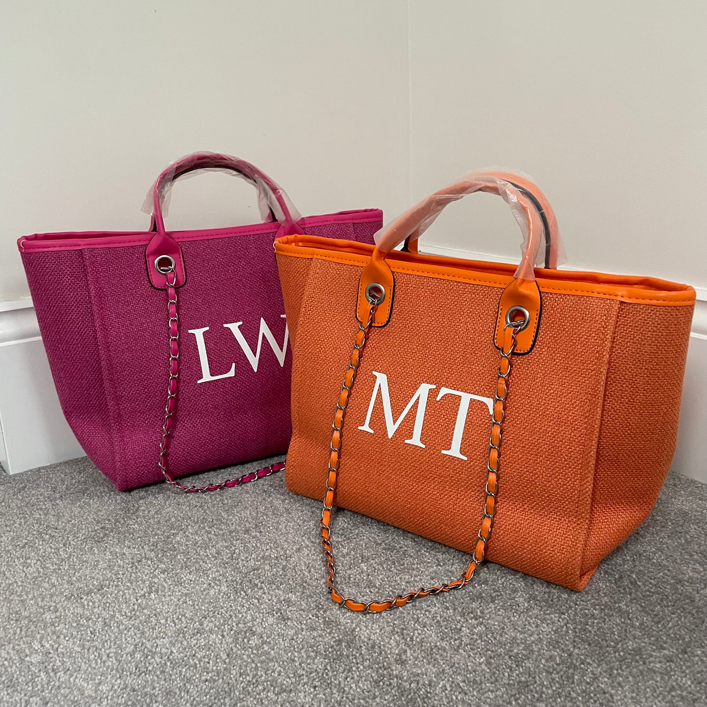 Personalised Summer Brights Large Chain Initial Tote Bags