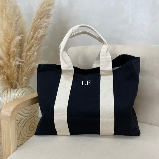 Personalised Large Black Cotton Contrast Tote Bag